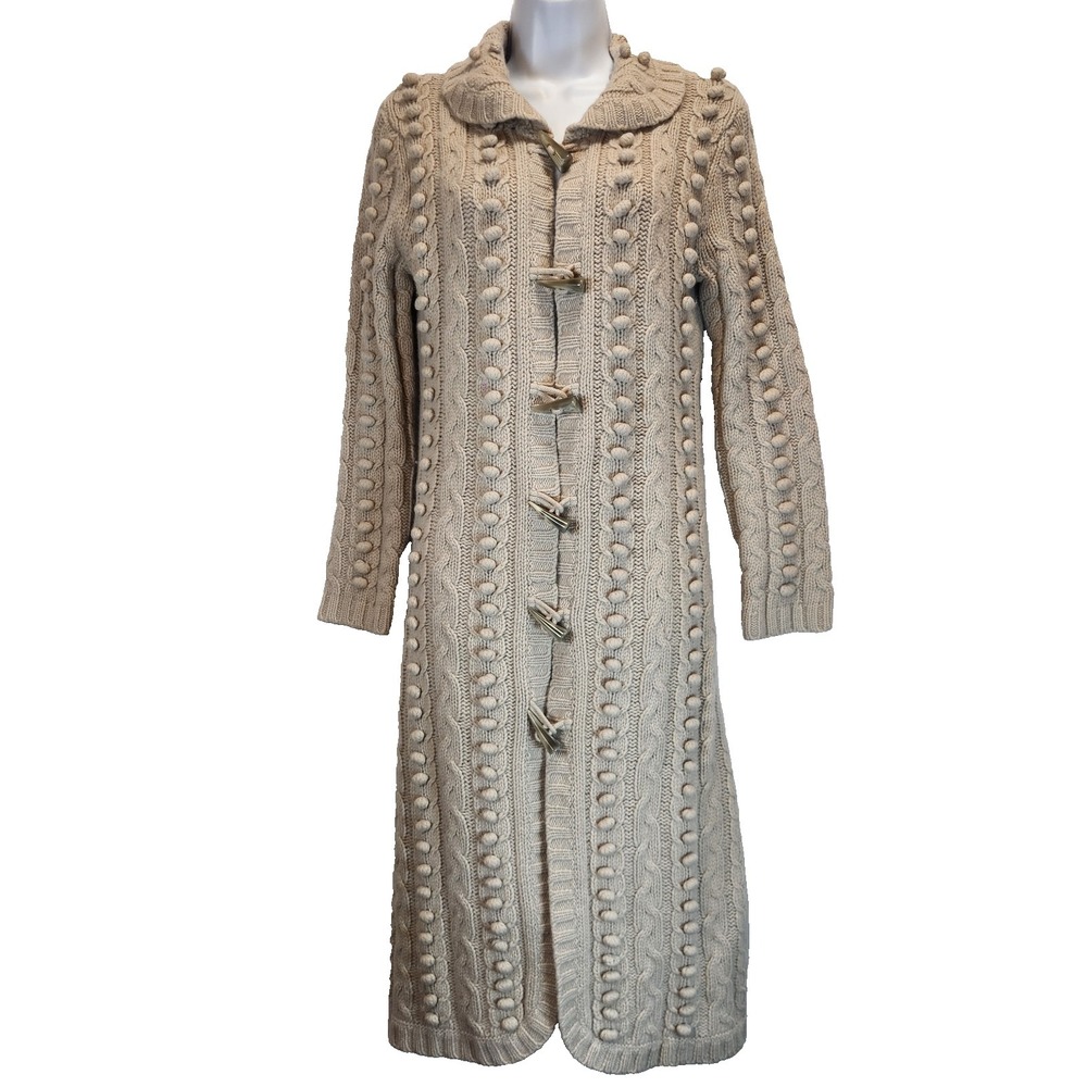 Frost Women`s Sz M Chunky Knit Long Cardigan Cottagecore Sweater Toggle Closures